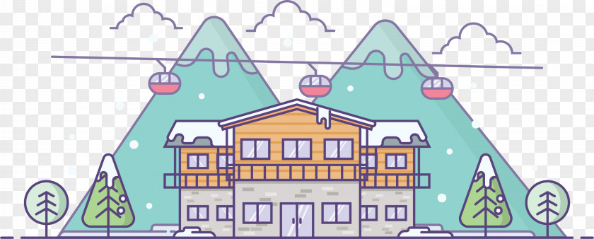 Cartoon Flat Villa In The Snow Cottage Gratis Illustration PNG