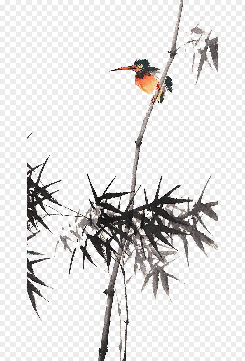 Chinese Wind Hand Painted Ink Bamboo Bird-and-flower Painting Manual Of The Mustard Seed Garden PNG