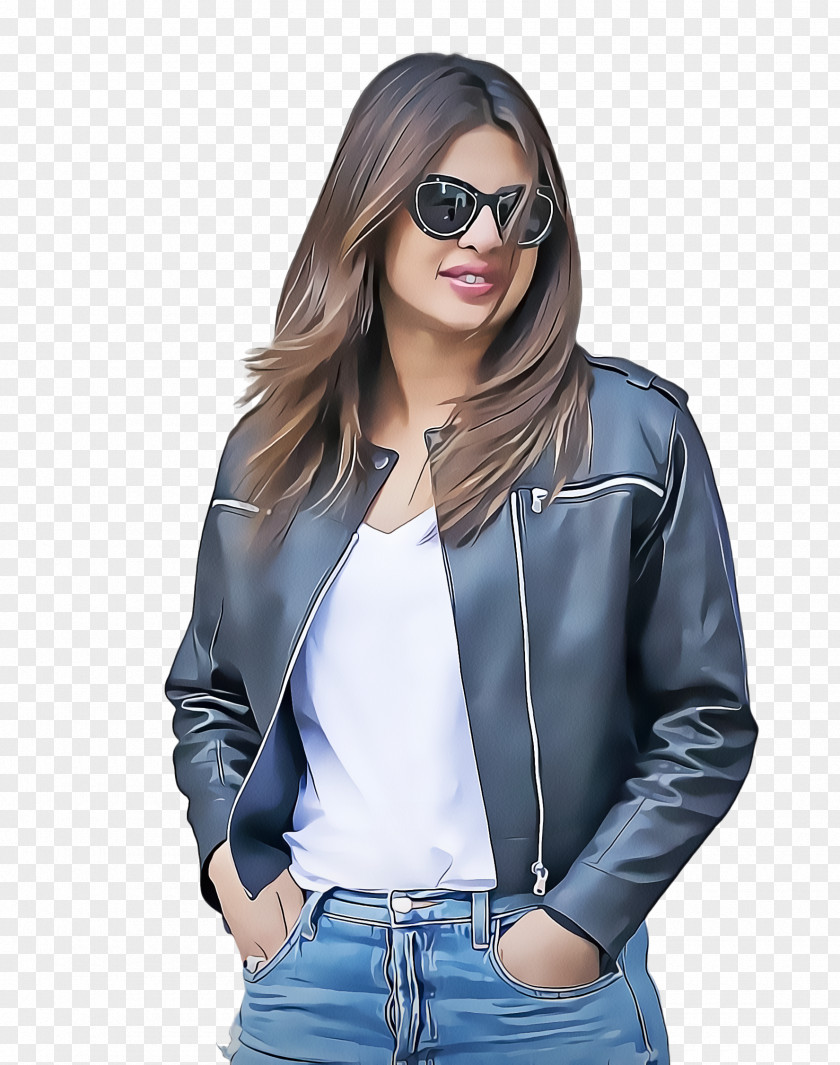 Trousers Glasses Priyanka Chopra Quantico Bollywood Miss World 2000 Leather Jacket PNG