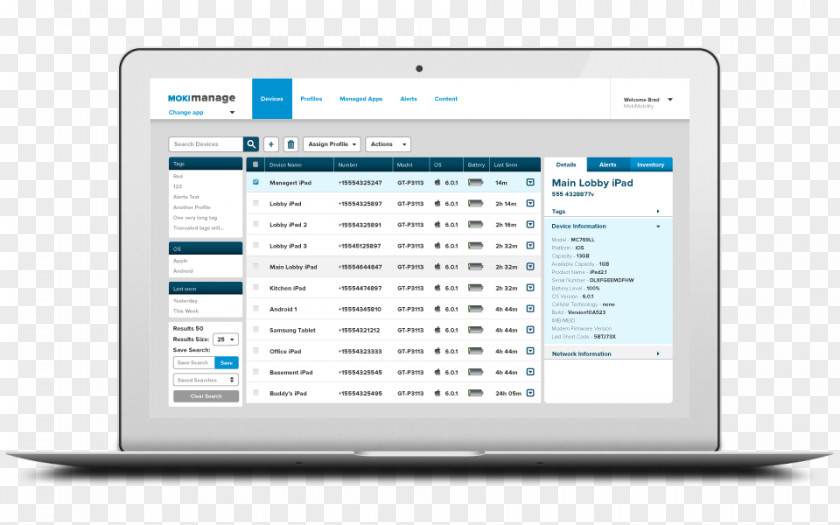 Mobile Device Management Computer Program Monitors Organization Screenshot Web Page PNG