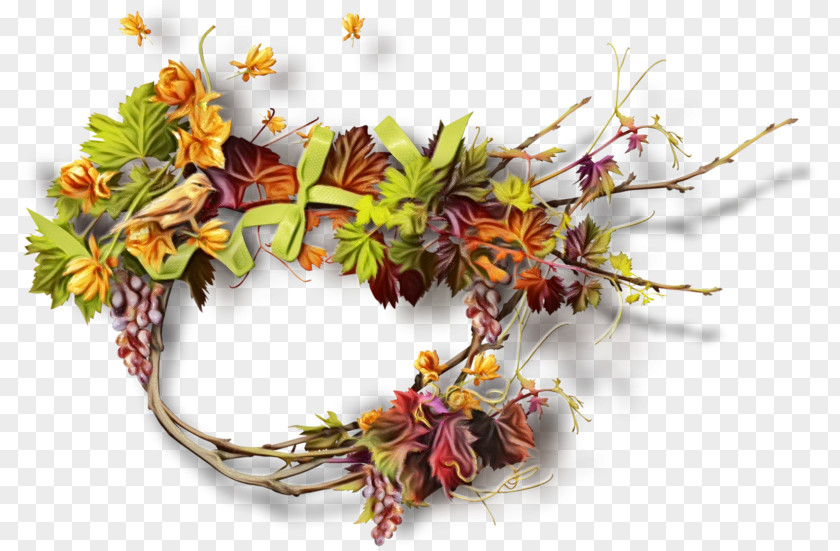 Wildflower Twig Watercolor Flower Wreath PNG