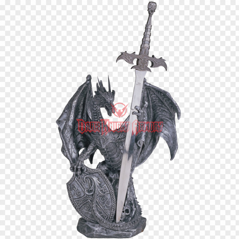 Dragon Figurine Statue Sword Fantasy PNG