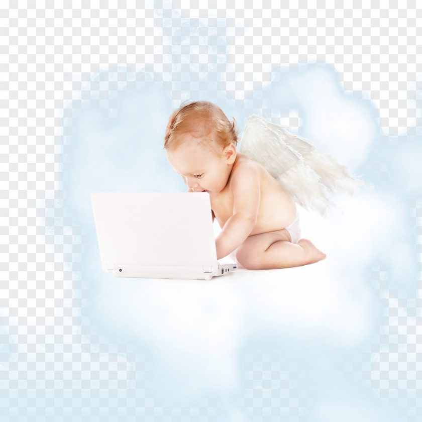 Baby Angel Playing Computer Diaper Laptop Infant PNG