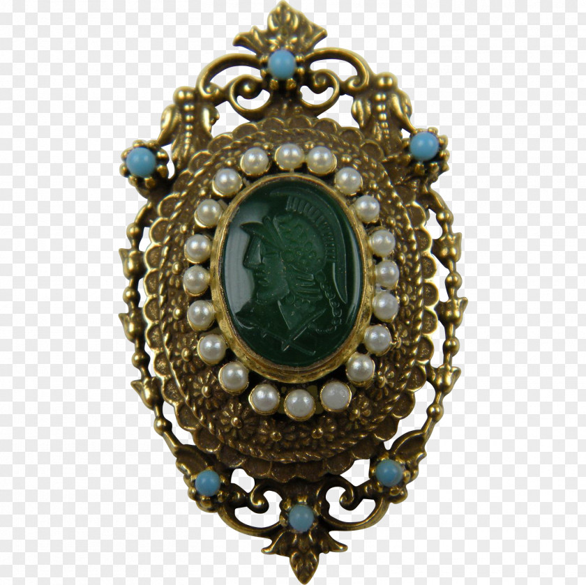 Emerald Locket Brooch Turquoise PNG