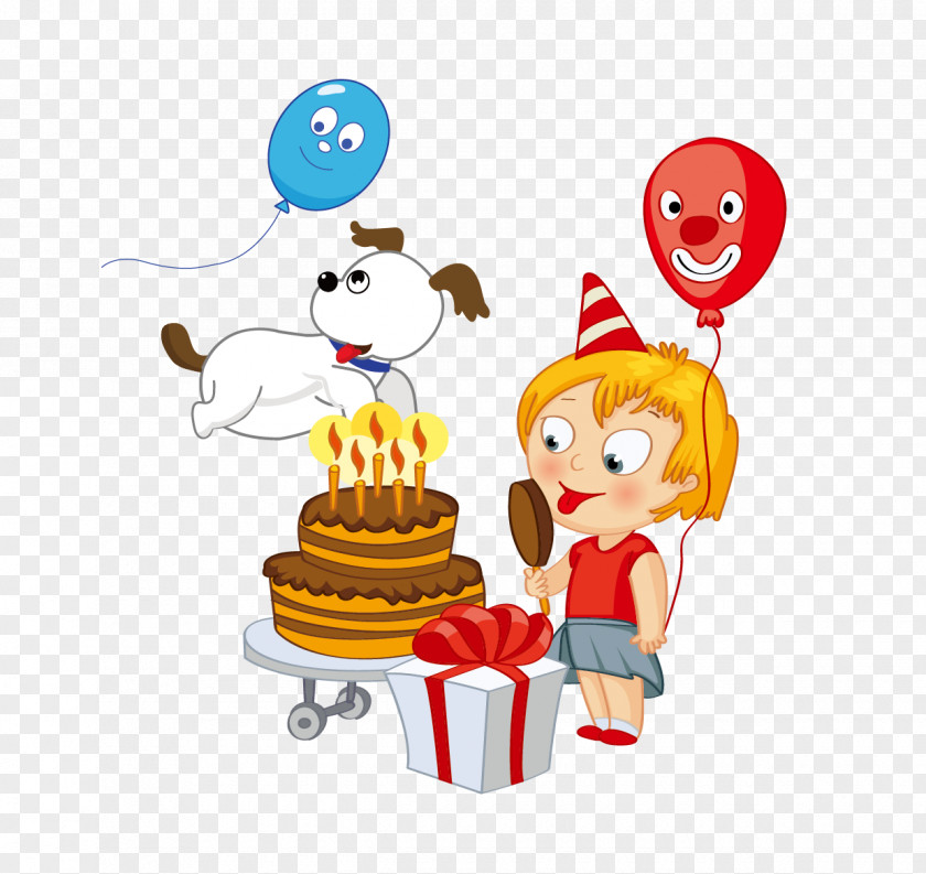 Birthday Cake Balloon Puppy Gift Party Drawing PNG