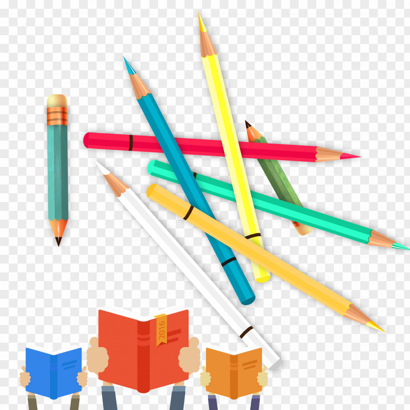 Pencils And Books Colored Pencil Drawing PNG