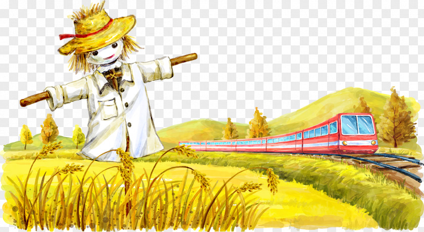 Rice Fields Scarecrow Train Rail Transport Paddy Field Oryza Sativa PNG