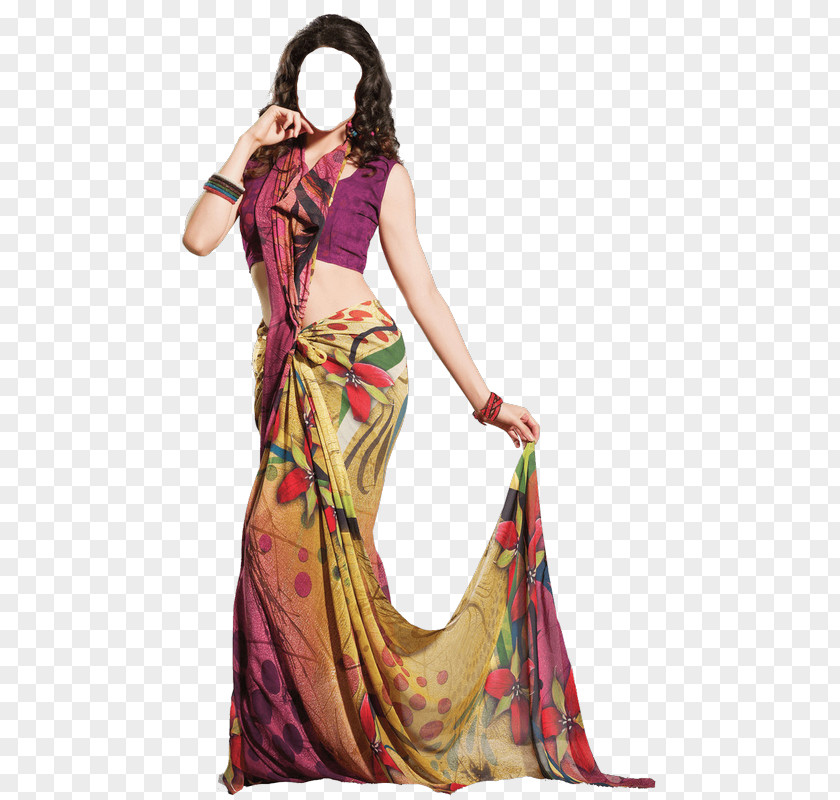 Wedding Sari Silk Magenta Fashion Dress PNG