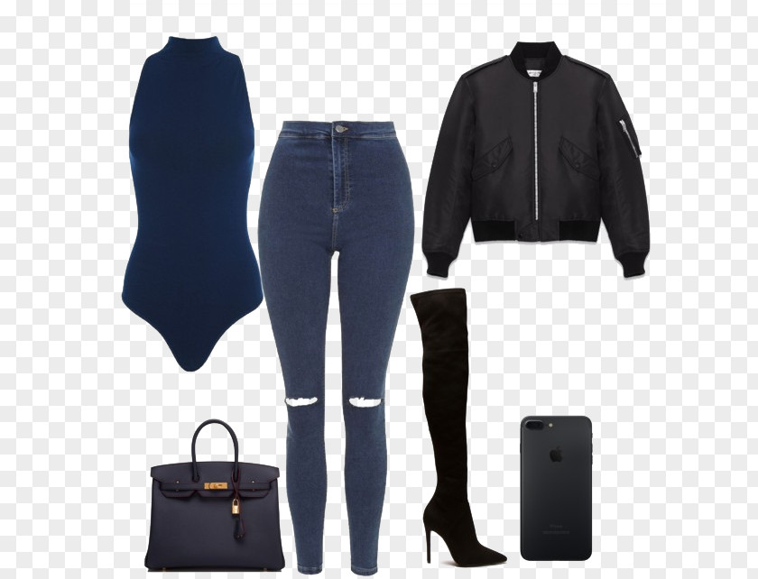 Black Women Jeans Flight Jacket Yves Saint Laurent Pocket PNG