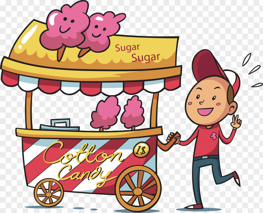 Happy Little Pedlar Cotton Candy Hawker Drawing Illustration PNG