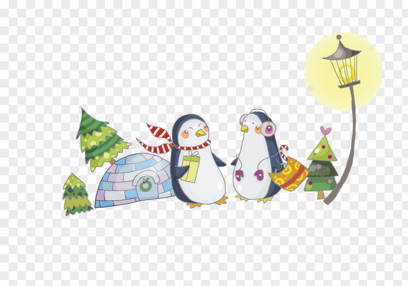 Cute Penguins Penguin Christmas Tree Cartoon Illustration PNG