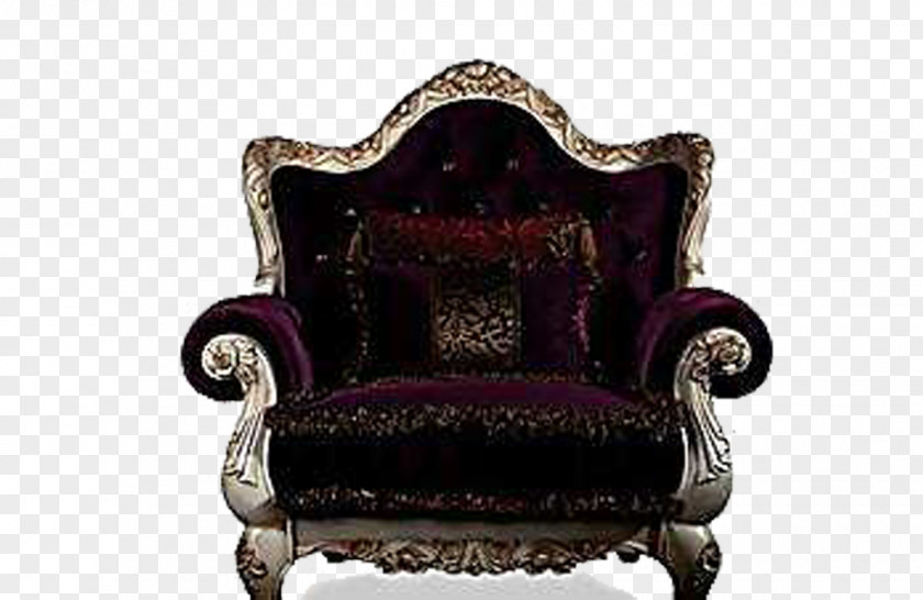 Dark Black Carved Throne Chair Couch PNG