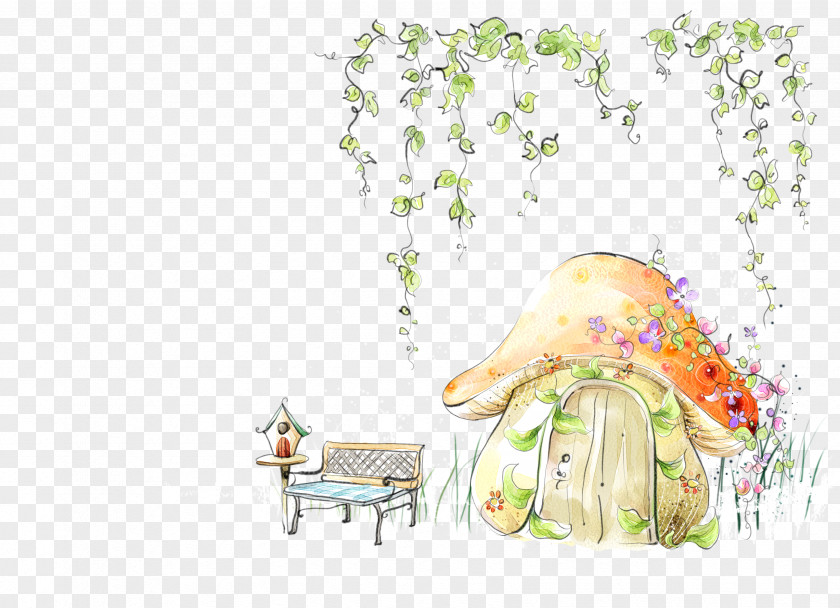 Mushroom Small Green Plants Under The House Fairy Tale Template Microsoft PowerPoint Illustration PNG