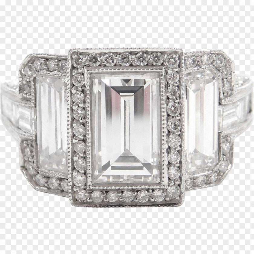 Platinum Ring Diamond Cut Engagement PNG