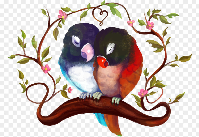 Vector Painted Peony Parrot Nestled Lovebird PNG