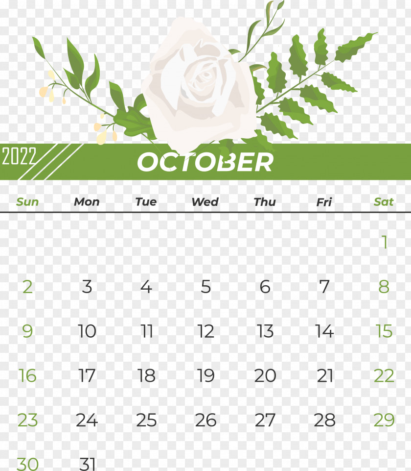 Flower Line Font Calendar Green PNG