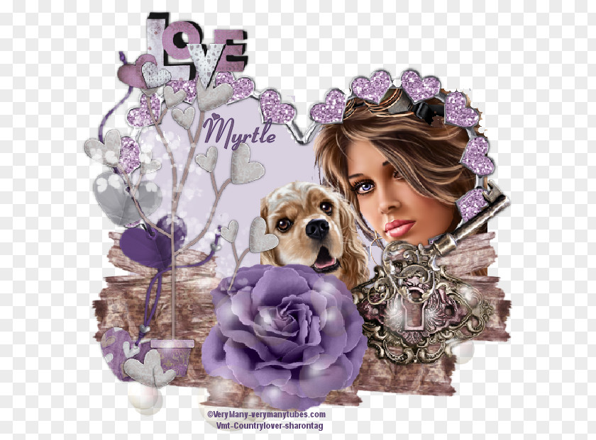 Good Morning Monday Puppy Love Purple Flower Bouquet PNG
