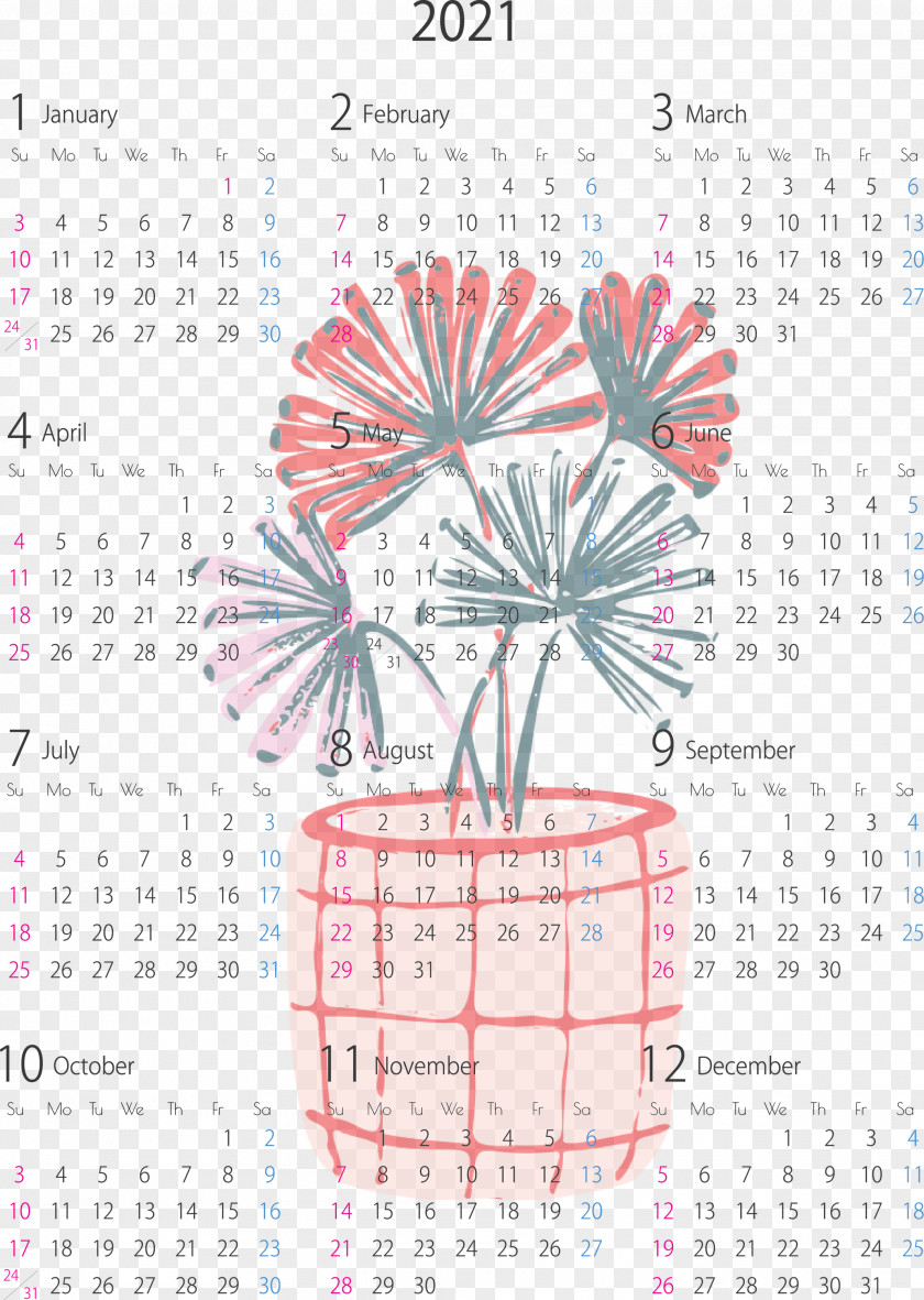 2021 Yearly Calendar PNG