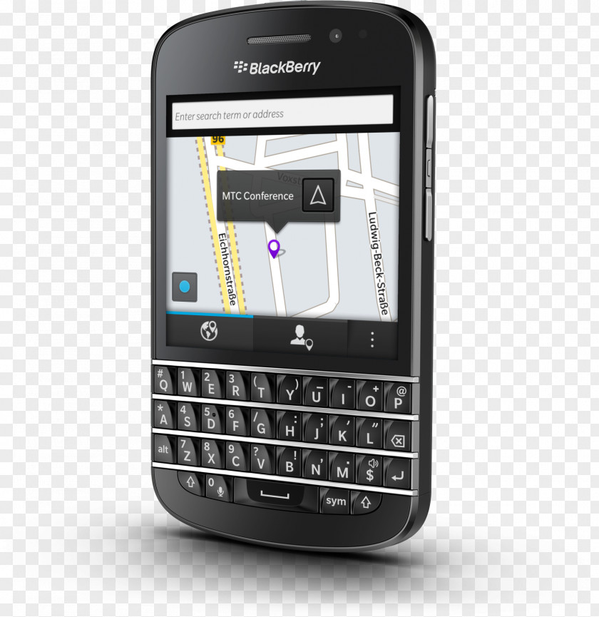 Black BlackBerry Q10 Unlocked Cellphone, 16GB, BlackSmartphone Classic Smartphone PNG
