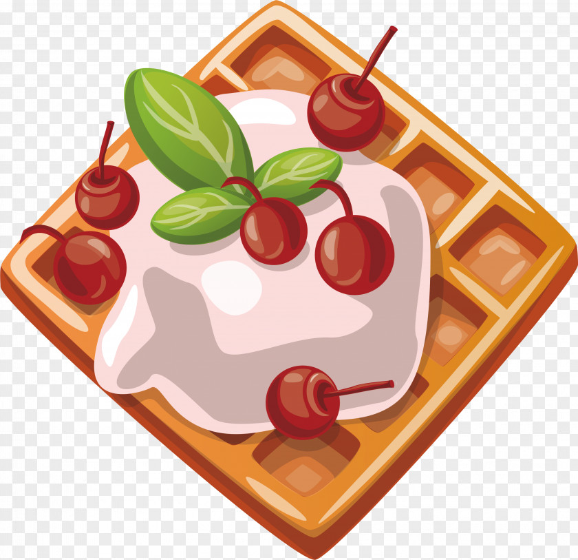 Cherry Cream Waffles Ice Belgian Waffle Cuisine Breakfast PNG