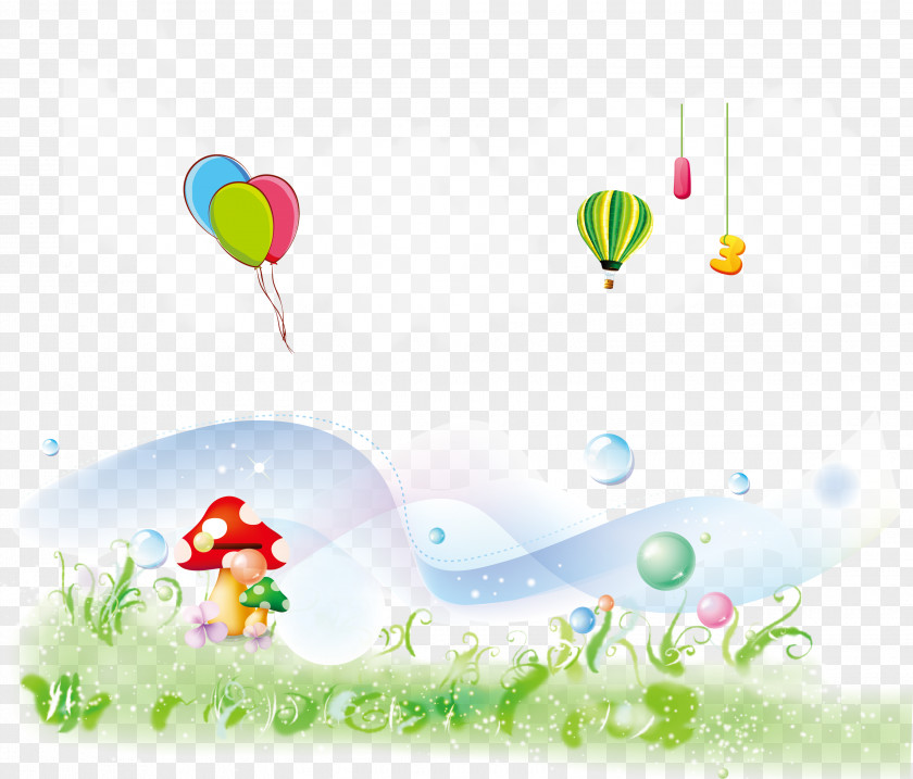 Creative Balloon Cloud Green Grass Mushroom Bubble Background Designer Graphic Design PNG