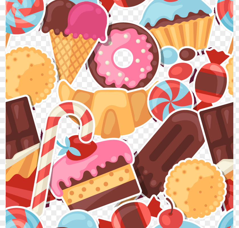 Colored Candy Desserts Seamless Background Vector Material Cupcake Confectionery Store PNG