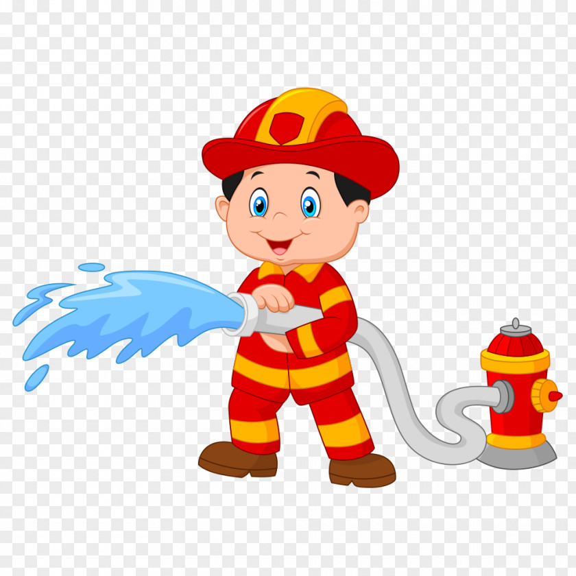 Firefighters Holding Hose. Firefighter Cartoon Illustration PNG