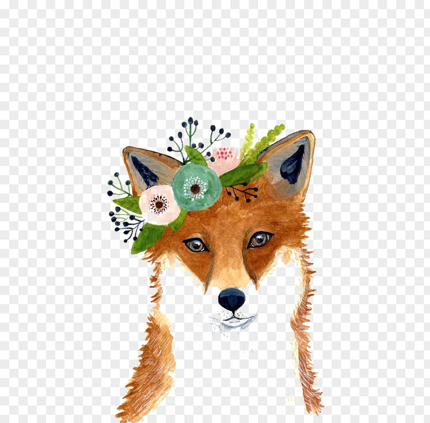 Plant Fox Watercolor Painting Art Drawing PNG