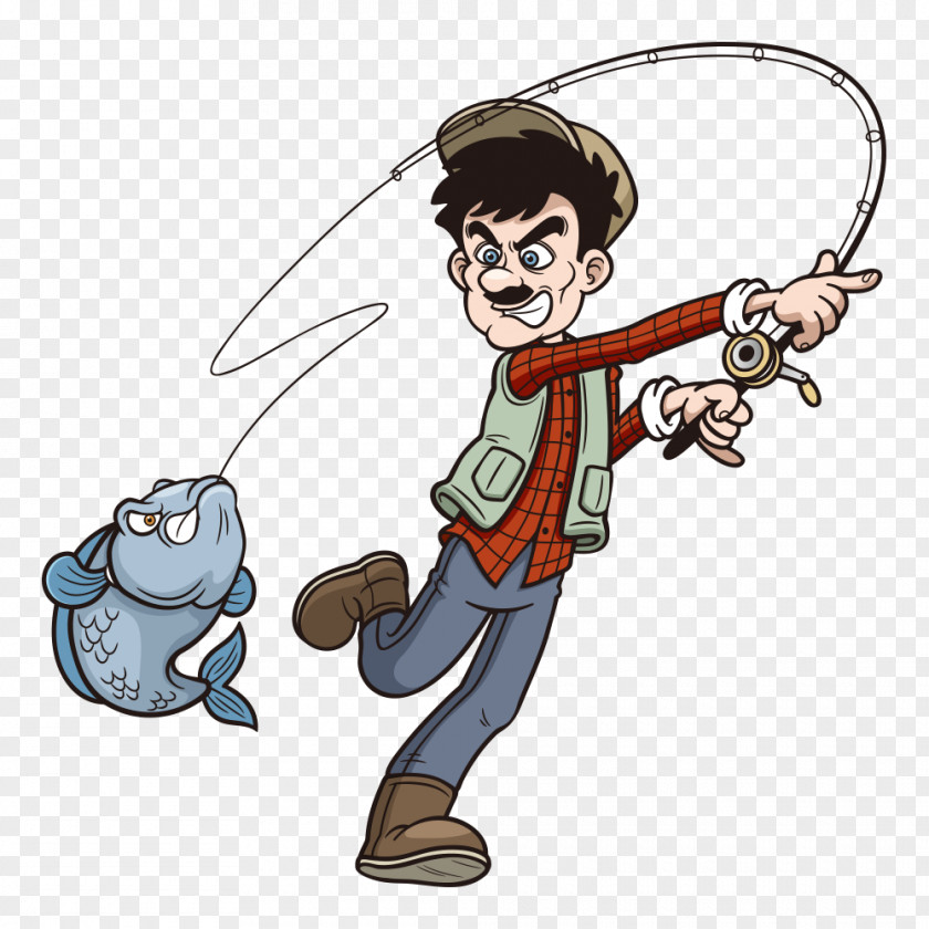 Fishing Middle-aged Men Rod Cartoon Clip Art PNG
