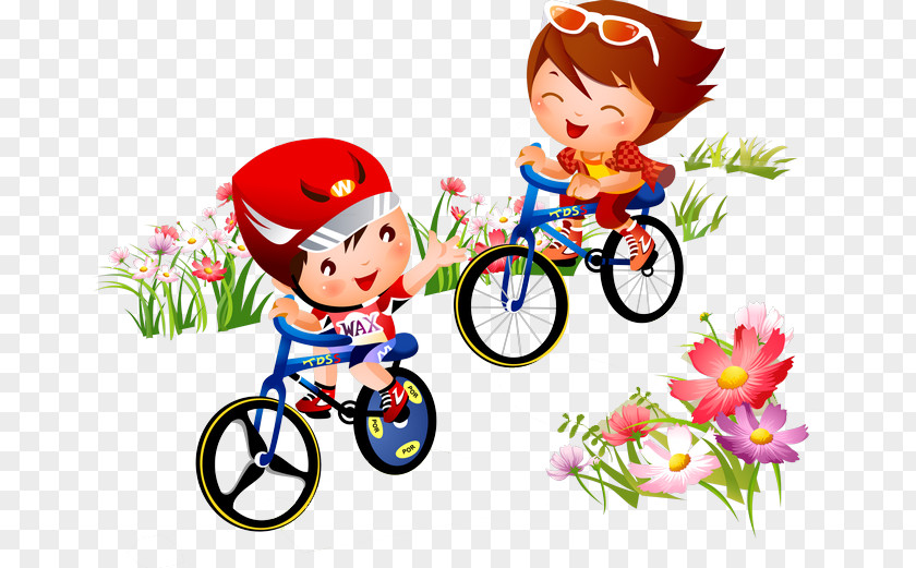 Flowers Bike Cartoon Children Bicycle Sport Cycling Clip Art PNG