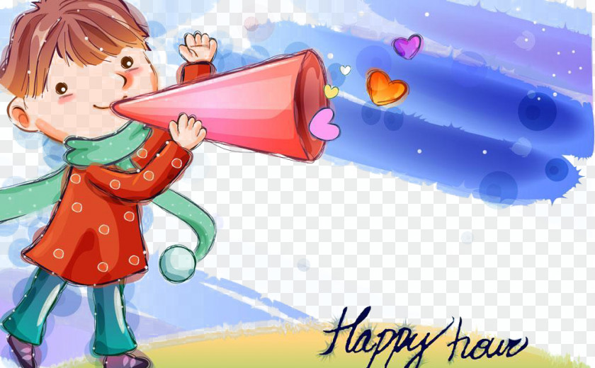 Take Horn Child Loudspeaker Cartoon Download PNG