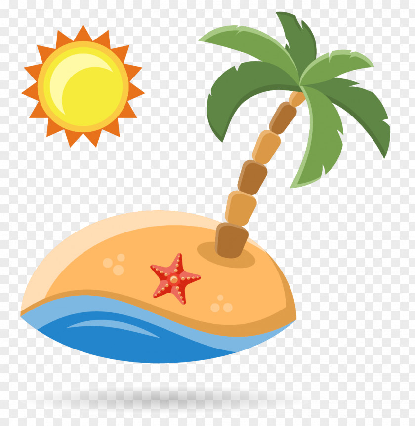 Beach Coconut Tree Sun Vacation Illustration PNG
