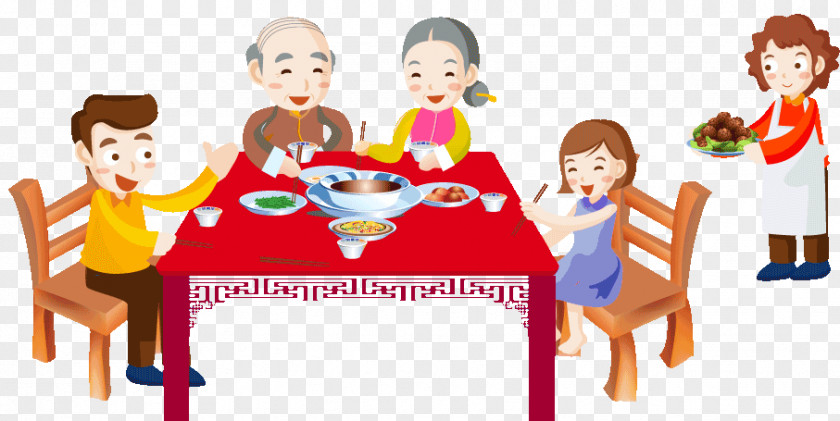 Free Cartoon Family Reunion Pull Material Chinese New Year Oudejaarsdag Van De Maankalender Years Eve Dinner PNG