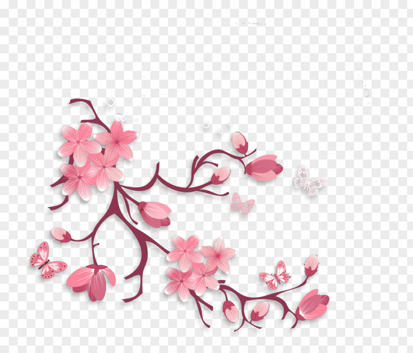 Falling Flower Branch Floral Design Petal Twig PNG