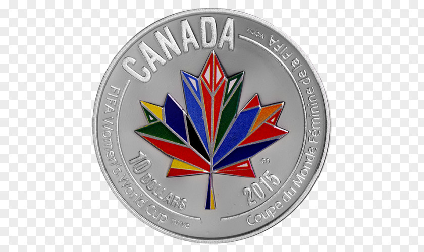 Silver 2015 FIFA Women's World Cup Dollar Coin Canada Badge PNG