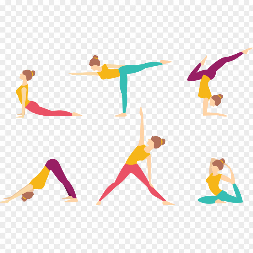 Various Postures Of Yoga Cartoon Beauty Vector Material Asana Asento Illustration PNG