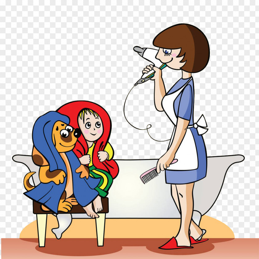 Mother Blows Your Hair For Child Drawing Royalty-free Stock Illustration PNG