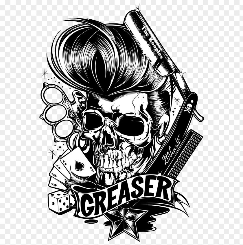 Rockabilly Psychobilly Rock And Roll Skull Music PNG and roll music, Black white punk skull, black Greaser clipart PNG