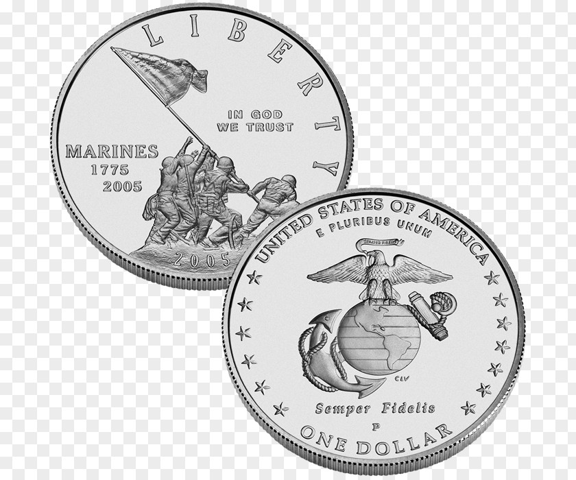 Coin Marine Corps War Memorial Commemorative 230th Anniversary Silver Dollar United States PNG