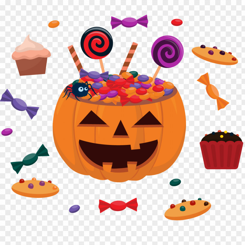 Vector Happy Pumpkin And Candy Halloween Children's Party Flyer PNG