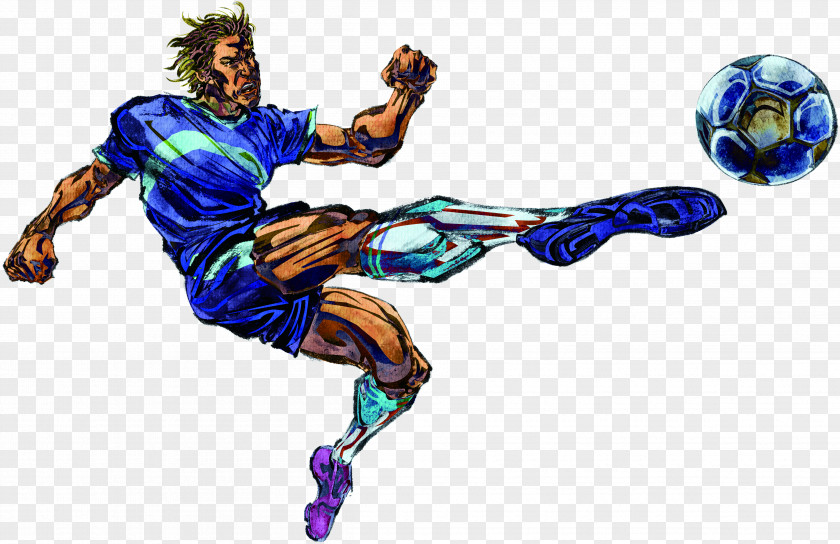 Hand-drawn Illustration Blue Footballer Euro FIFA World Cup Football Poster PNG