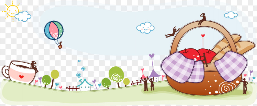 Maternal And Child Lovely Cartoon Template Picnic Basket Illustration PNG