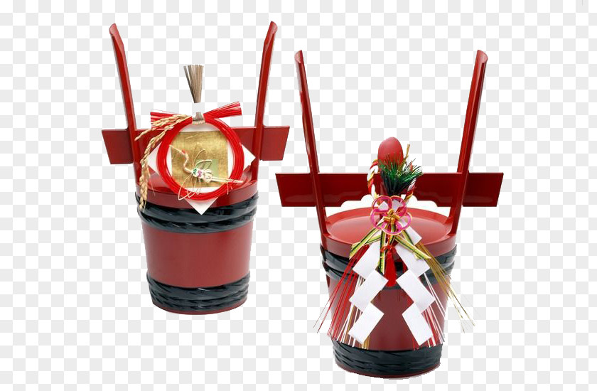Two Red Bucket Japanese Cuisine Kagami Mochi Chinese New Year PNG