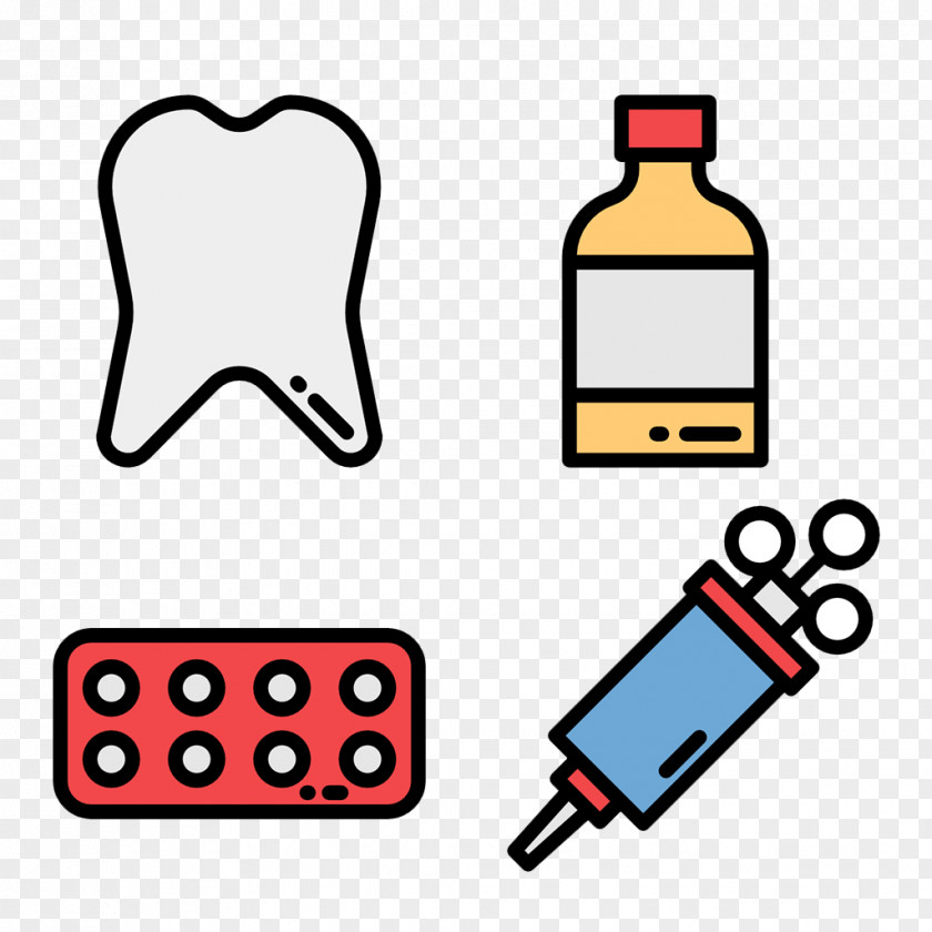 Flattened Bottles And Teeth Medicine Icon PNG