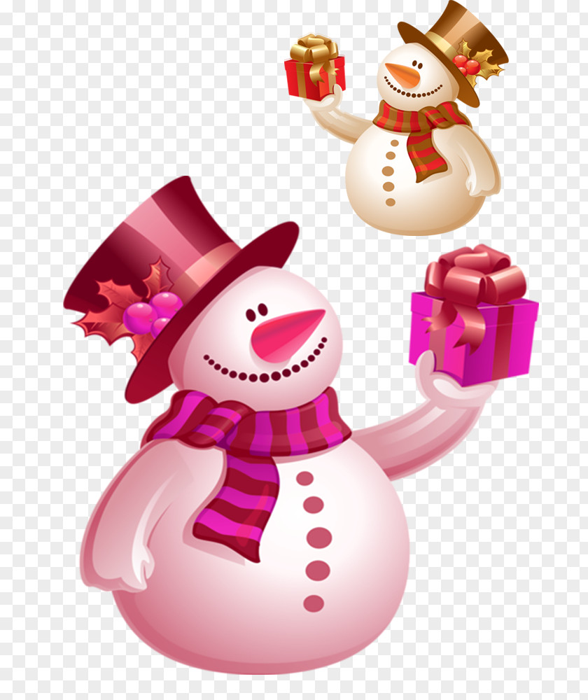 Snowman Holding Gift Box Material Santa Claus Christmas Card New Year PNG