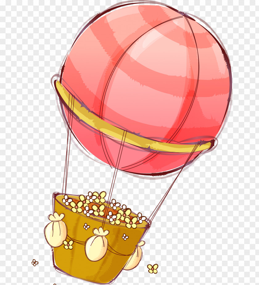 Pink Hot Air Balloon Watercolor Painting PNG