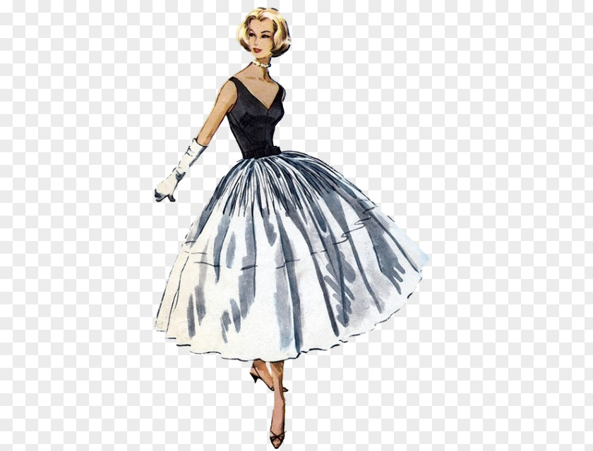 Woman Fashion Illustration 1950s Dress Vintage Clothing Pattern PNG