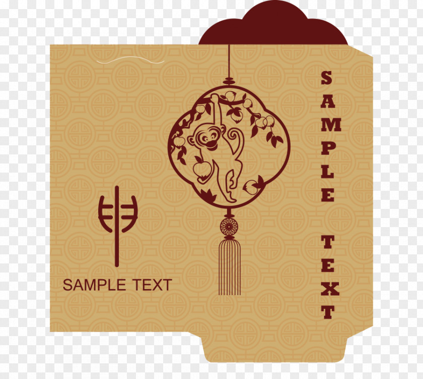 Vector Cardboard Packaging Monkey Bookmark Red Envelope Chinese New Year PNG