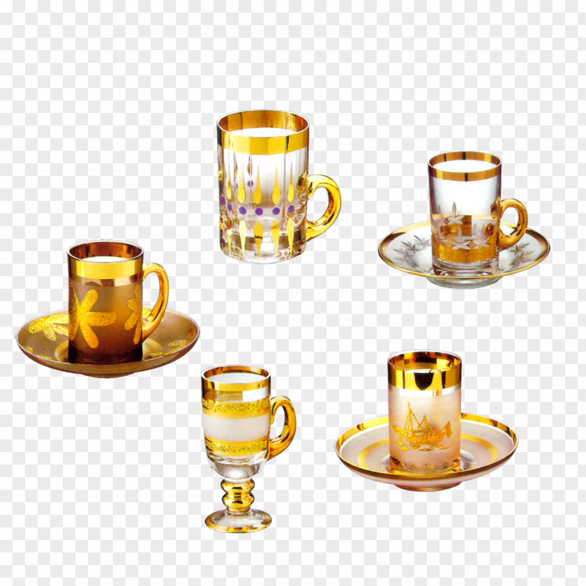 Vintage Glass Handle Coffee Cup Brass PNG