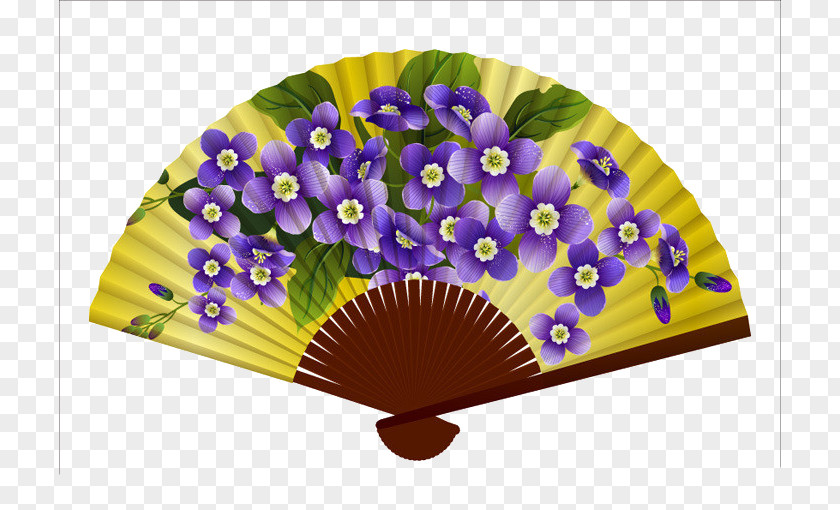 A Purple Flower Fan Hand Paper Painting PNG